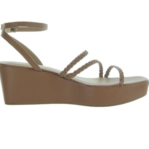 Sun‎ + Stone Alyssaa Caramel Brown Braided Strap Y2K Wedge Heel Boho Sandals Sz. - Picture 2 of 14